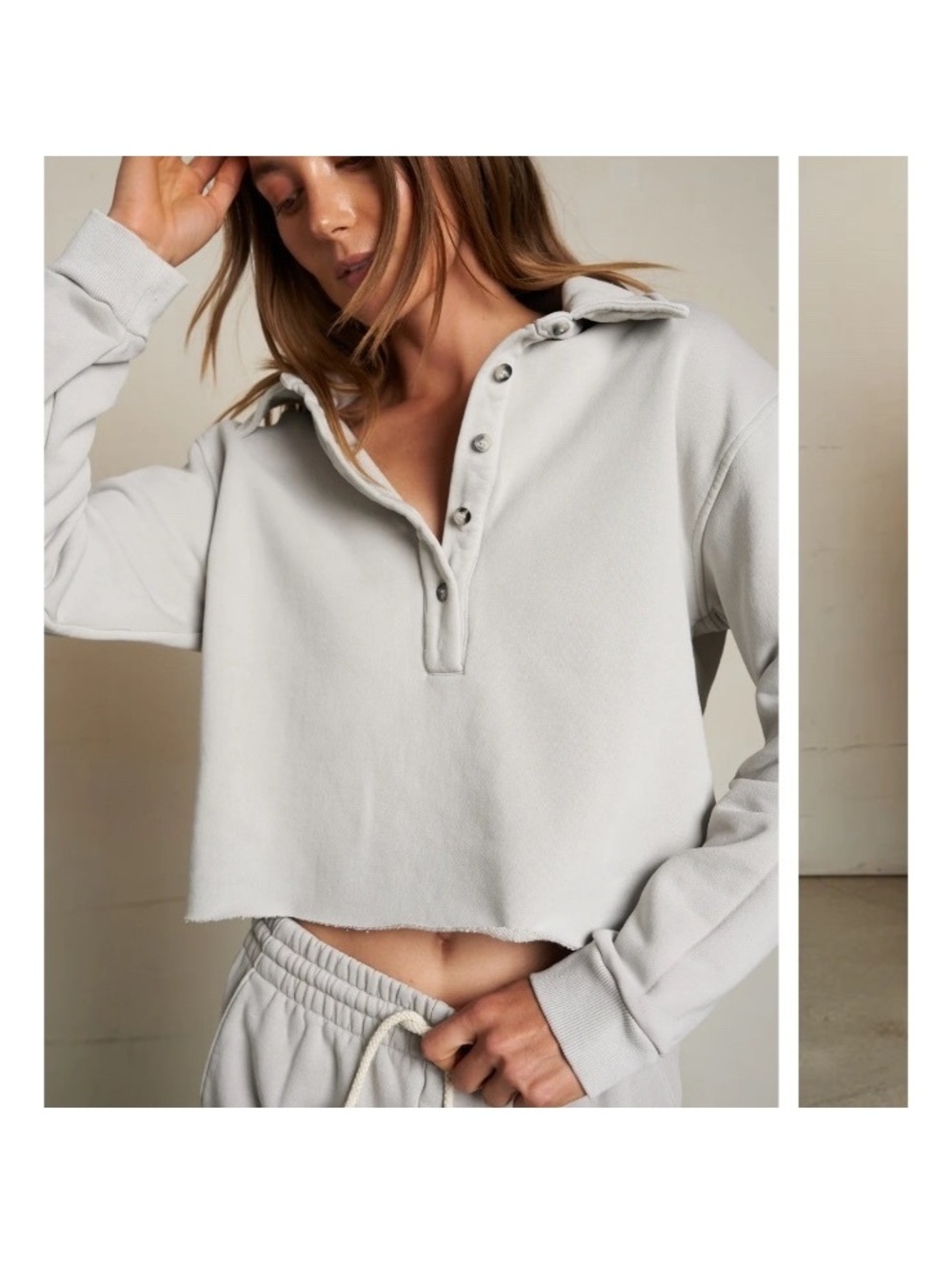 Perfectwhitetee Vinny Fleece Henley Button Sweatshirt Silver Gray Women’s Small